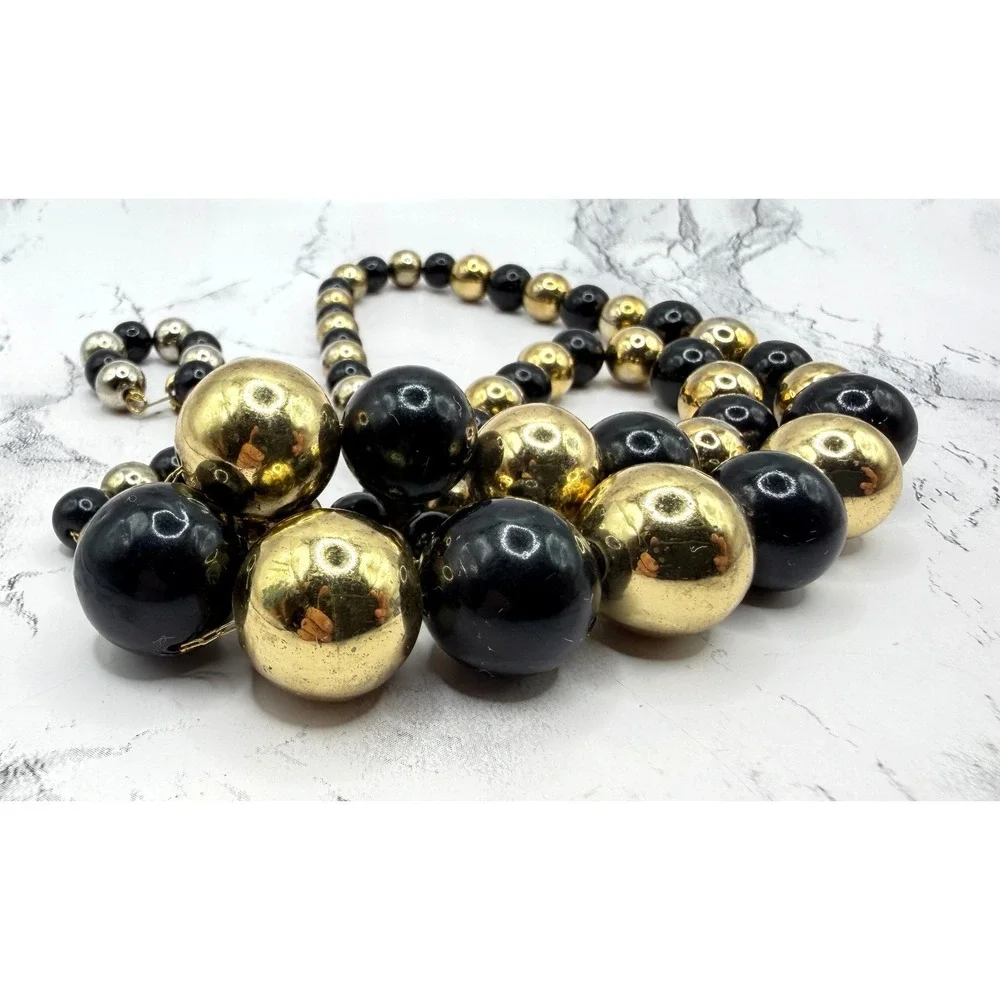 Black Gold Beaded Necklace Long 29